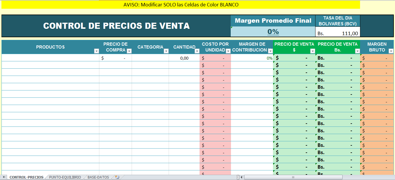 CONTROL DE PRECIOS Y RENTABILIDAD (Bodega-Farmacia-Papeleria-Licoreria)